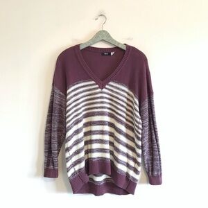BDG Striped V-neck Pullover Knit Sweater Purple